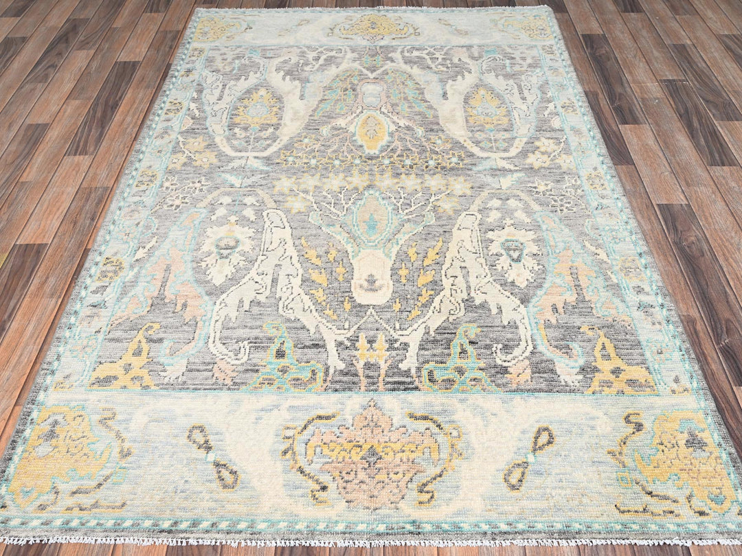 4'8" x 7'1" New Hand Knotted Grey Wool Rectangle Oriental Rug - MOA1022783