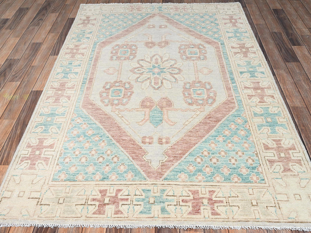 4'8" x 6'10" New Hand Knotted Blue Wool Rectangle Oriental Rug - MOA1022785