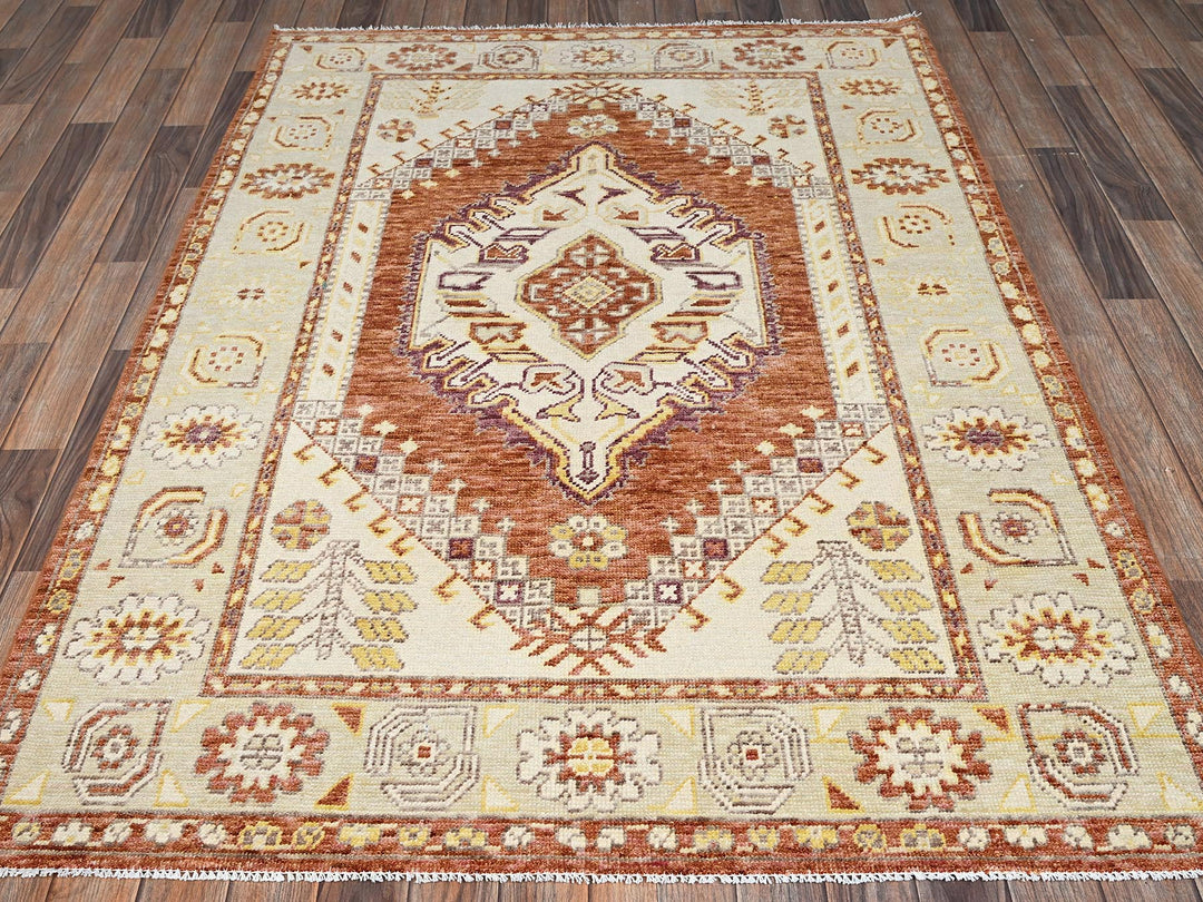 4'10" x 6'9" New Hand Knotted Brown Wool Rectangle Oriental Rug - MOA1022786