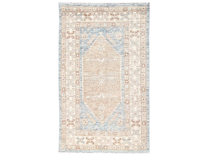 3'1" x 5'3" New Hand Knotted Blue Wool Rectangle Oriental Rug - MOA1022789