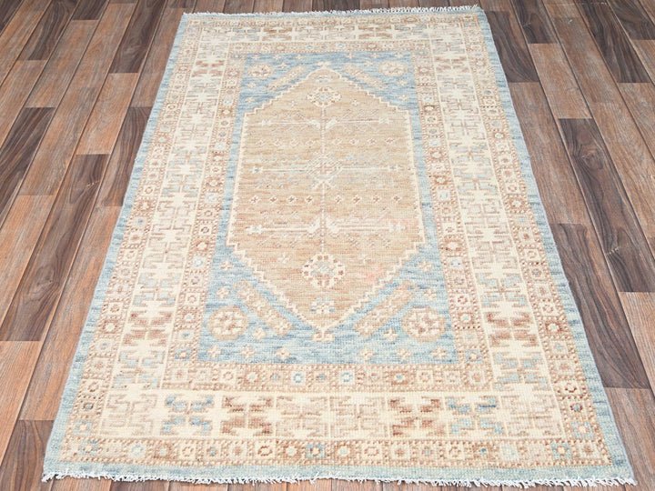 3'1" x 5'3" New Hand Knotted Blue Wool Rectangle Oriental Rug - MOA1022789