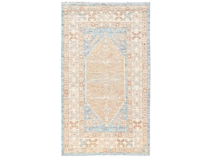 3'0" x 5'3" New Hand Knotted Blue Wool Rectangle Oriental Rug - MOA1022790