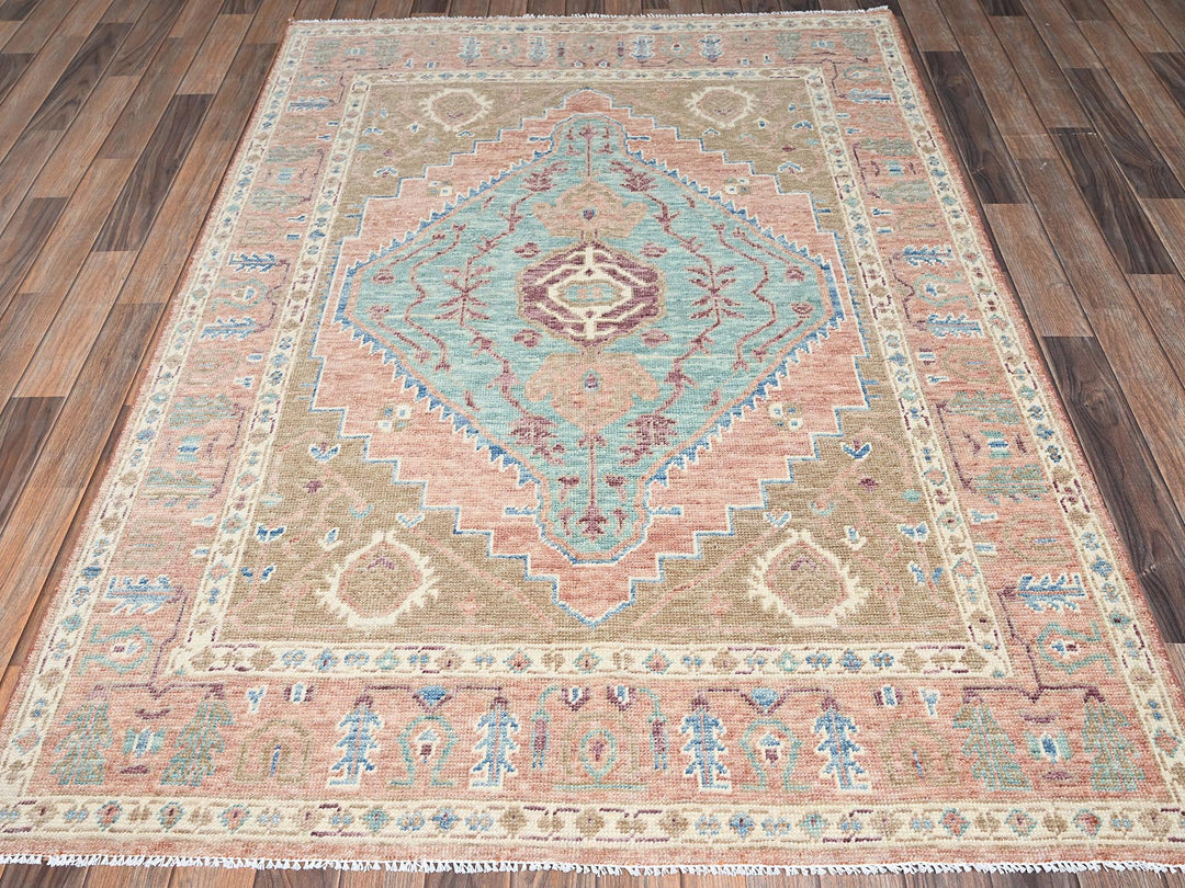 4'10" x 6'10" New Hand Knotted Brown Wool Rectangle Oriental Rug - MOA1022793