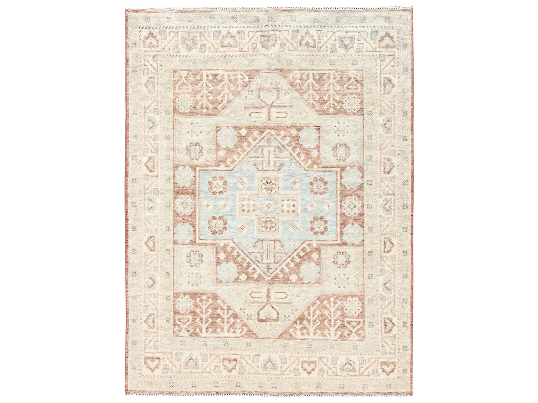 5'0" x 6'10" New Hand Knotted Brown Wool Rectangle Oriental Rug - MOA1022794