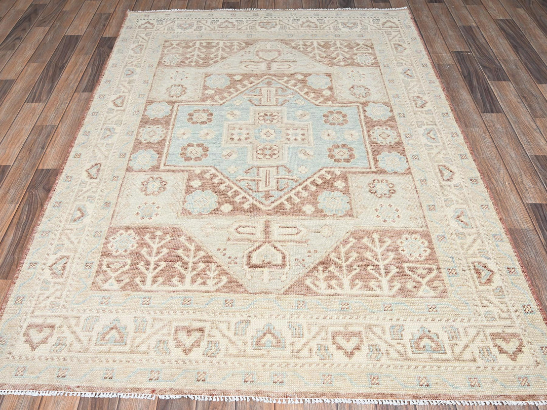 5'0" x 6'10" New Hand Knotted Brown Wool Rectangle Oriental Rug - MOA1022794