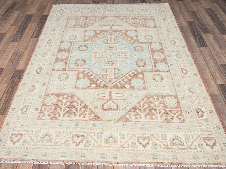 5'0" x 6'10" New Hand Knotted Brown Wool Rectangle Oriental Rug - MOA1022794