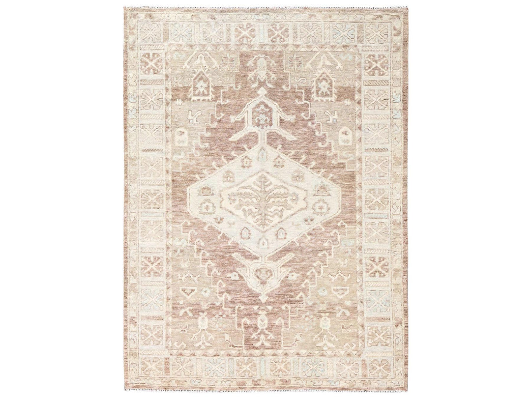 4'11" x 6'9" New Hand Knotted Brown Wool Rectangle Oriental Rug - MOA1022795