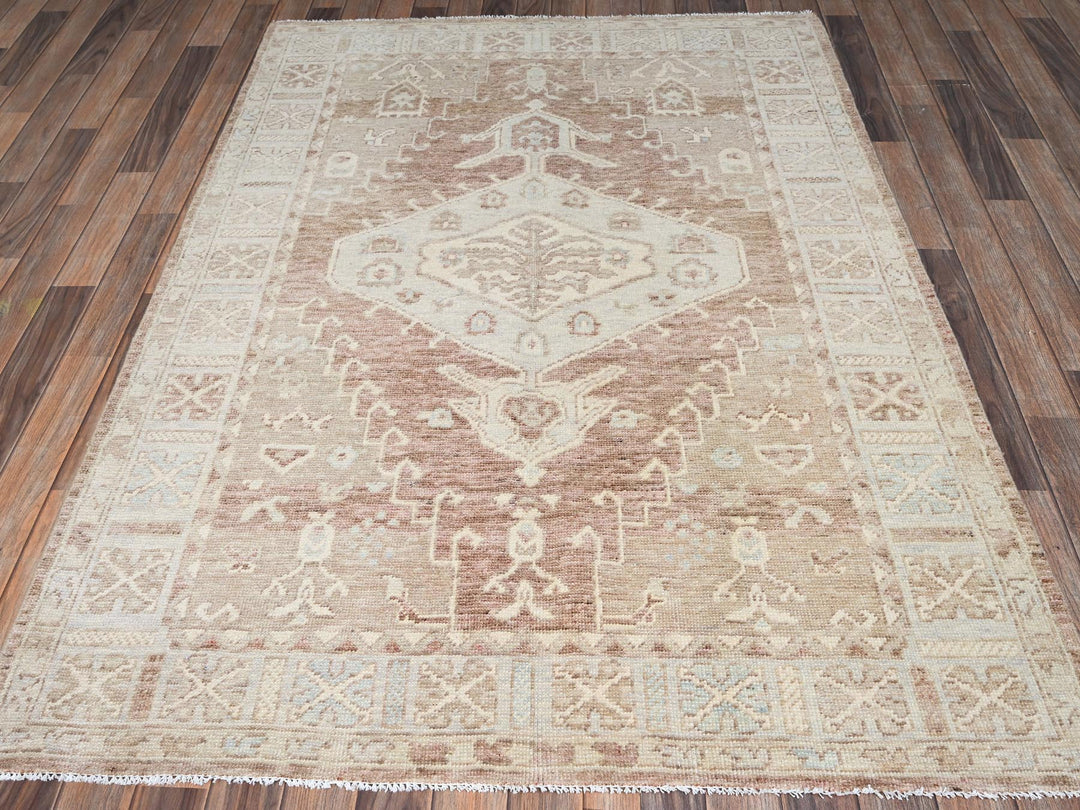 4'11" x 6'9" New Hand Knotted Brown Wool Heart Oriental Rug - MOA1022795