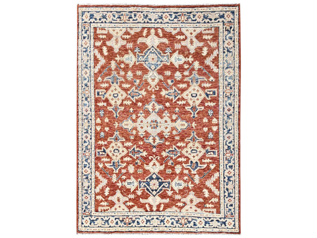 4'11" x 6'11" New Hand Knotted Red Wool Rectangle Oriental Rug - MOA1022797
