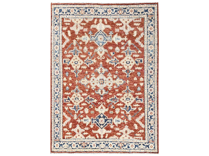 4'11" x 6'11" New Hand Knotted Red Wool Rectangle Oriental Rug - MOA1022797