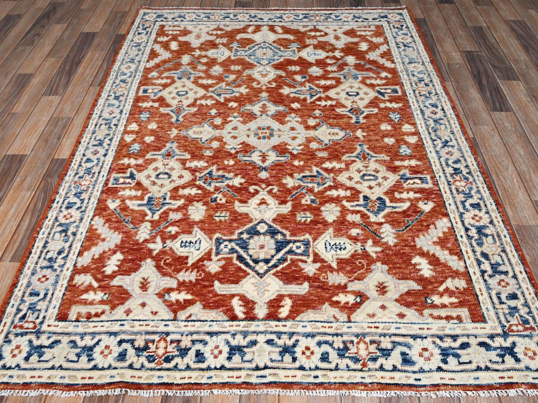 4'11" x 6'11" New Hand Knotted Red Wool Rectangle Oriental Rug - MOA1022797