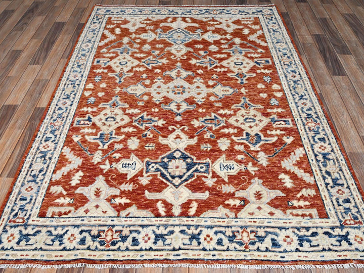 4'11" x 6'11" New Hand Knotted Red Wool Rectangle Oriental Rug - MOA1022797