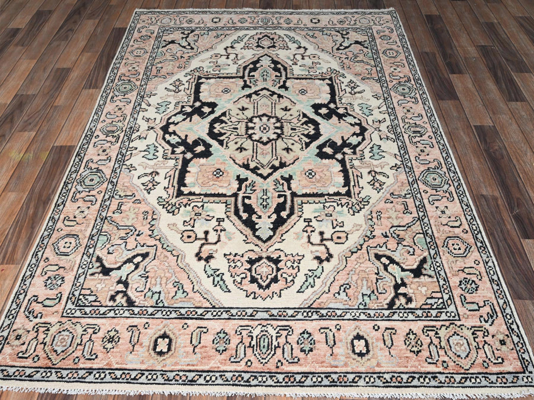 4'10" x 7'0" New Hand Knotted Pink Wool Rectangle Oriental Rug - MOA1022798
