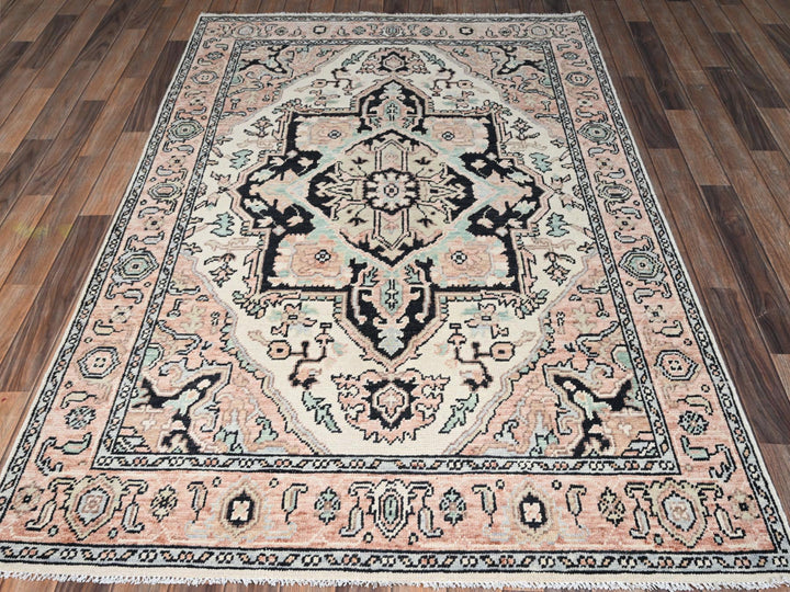 4'10" x 7'0" New Hand Knotted Pink Wool Rectangle Oriental Rug - MOA1022798