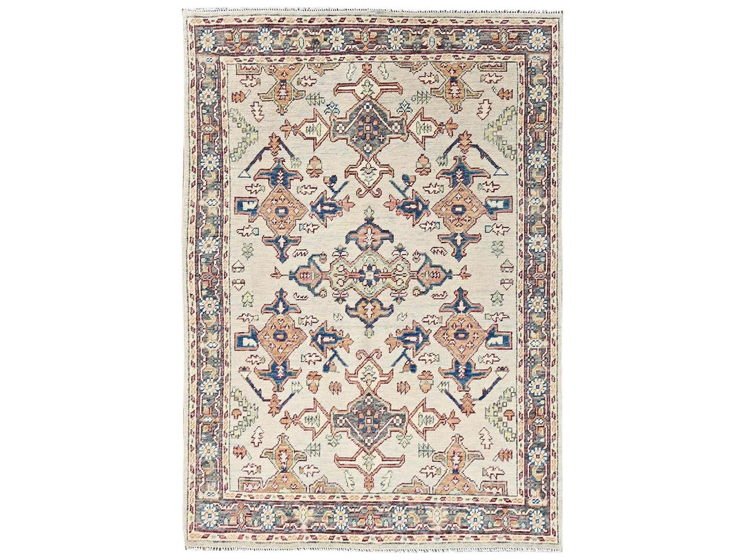 4'10" x 6'9" New Hand Knotted Ivory Wool Rectangle Oriental Rug - MOA1022800