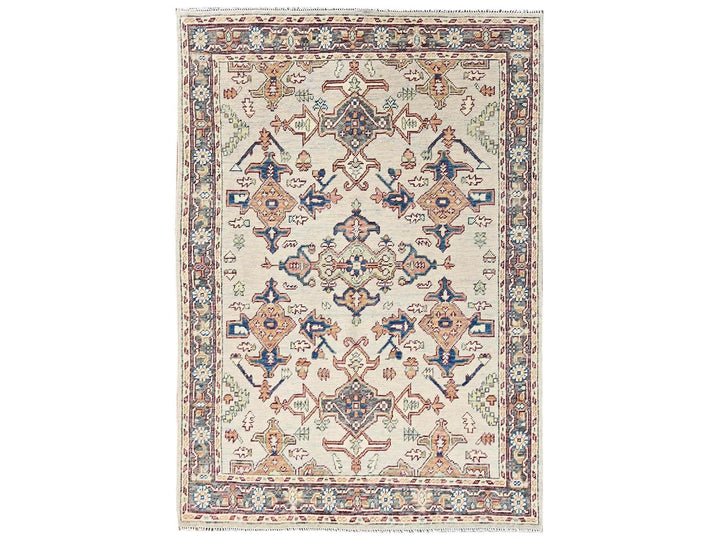 4'10" x 6'9" New Hand Knotted Ivory Wool Rectangle Oriental Rug - MOA1022800