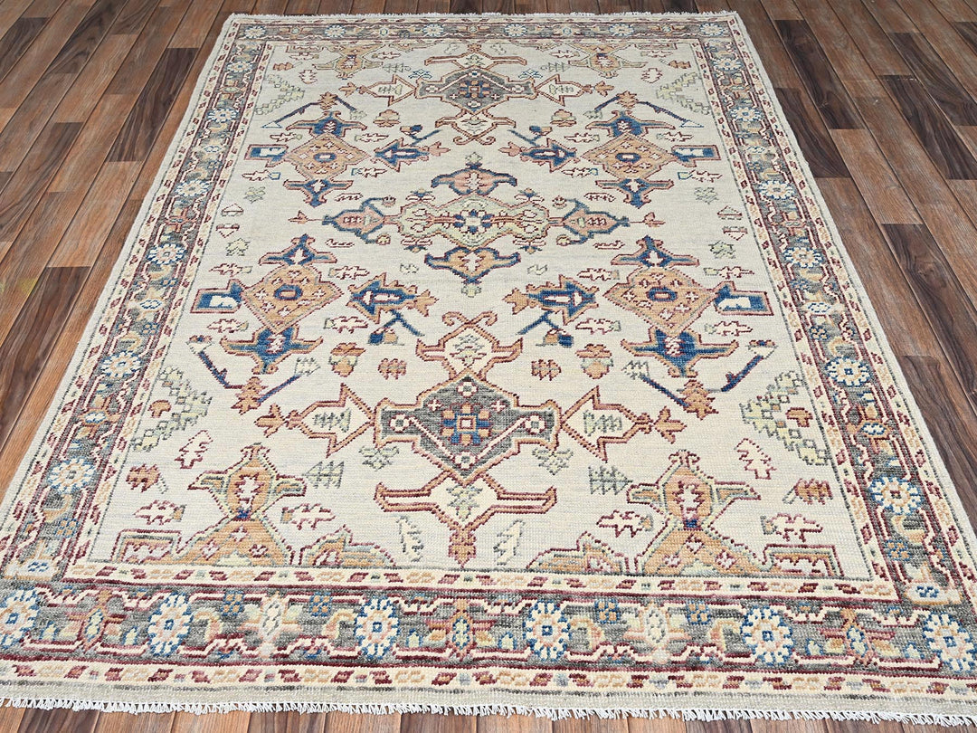 4'10" x 6'9" New Hand Knotted Ivory Wool Rectangle Oriental Rug - MOA1022800