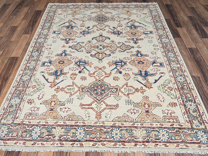 4'10" x 6'9" New Hand Knotted Ivory Wool Rectangle Oriental Rug - MOA1022800