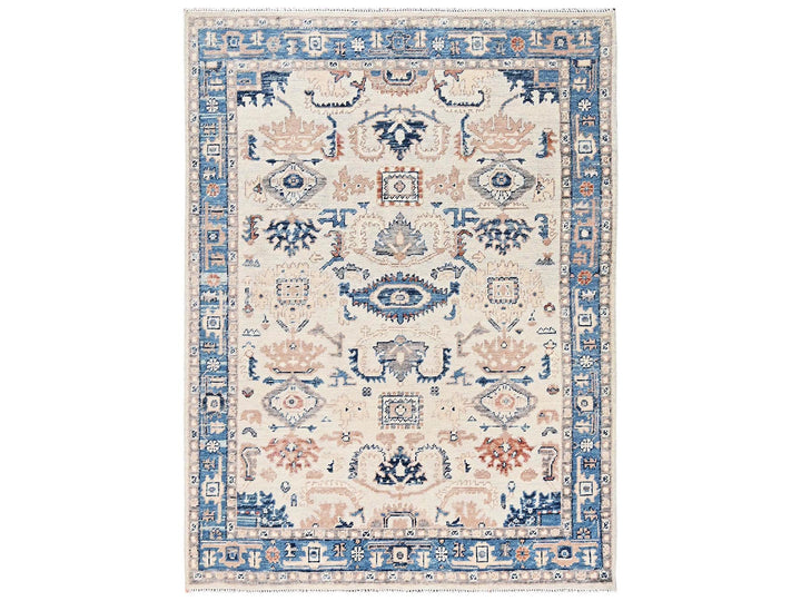4'10" x 7'1" New Hand Knotted Ivory Wool Rectangle Oriental Rug - MOA1022801