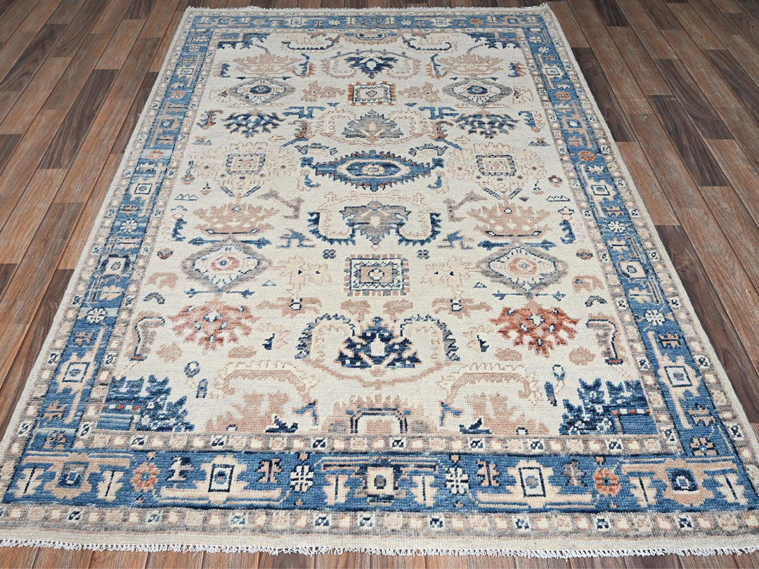 4'10" x 7'1" New Hand Knotted Ivory Wool Rectangle Oriental Rug - MOA1022801