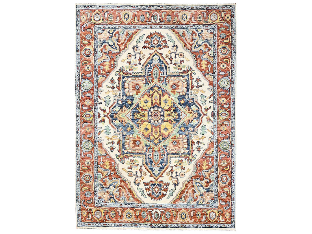 4'10" x 6'9" New Hand Knotted Ivory Wool Rectangle Oriental Rug - MOA1022803