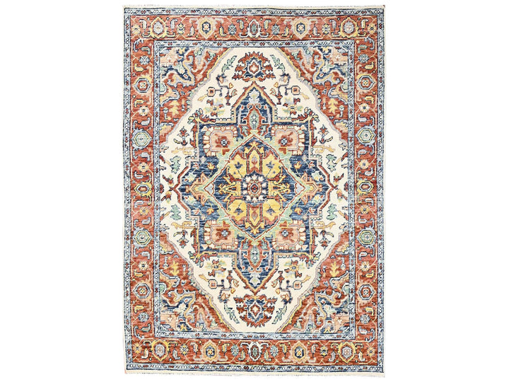 4'10" x 6'9" New Hand Knotted Ivory Wool Rectangle Oriental Rug - MOA1022803