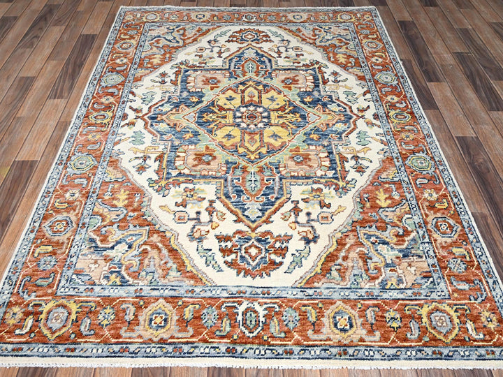 4'10" x 6'9" New Hand Knotted Ivory Wool Rectangle Oriental Rug - MOA1022803
