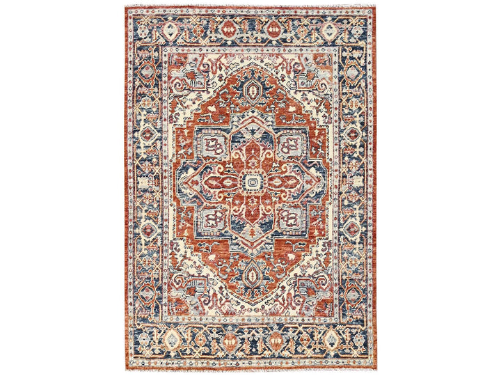 4'9" x 6'9" New Hand Knotted Red Wool Rectangle Oriental Rug - MOA1022804