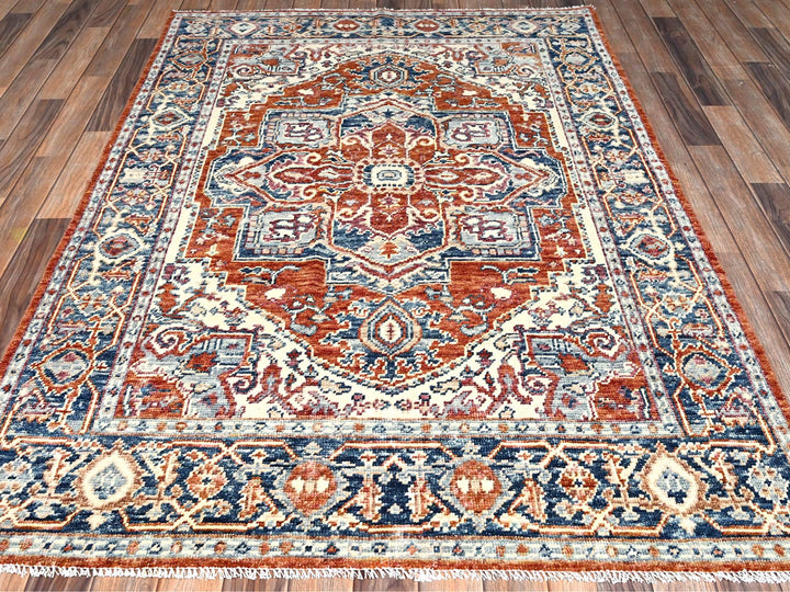 4'9" x 6'9" New Hand Knotted Red Wool Rectangle Oriental Rug - MOA1022804