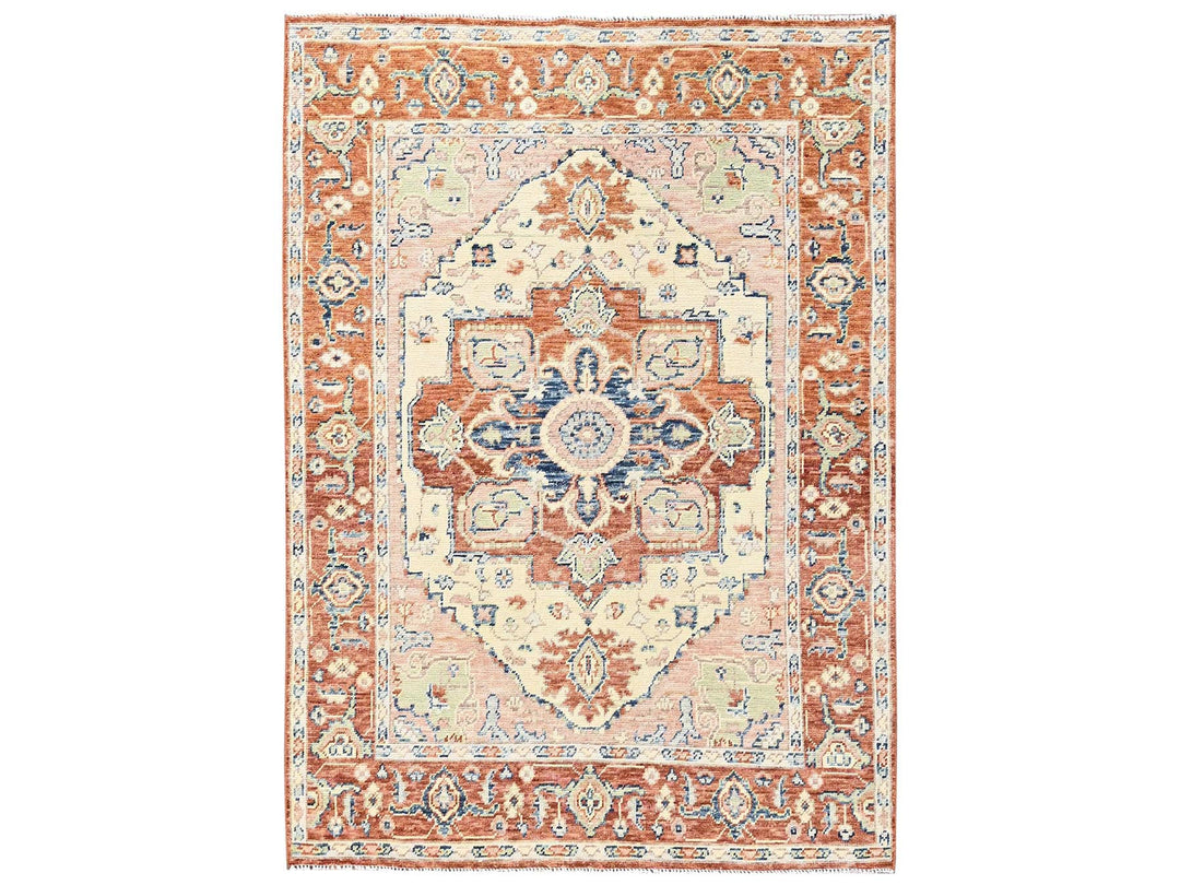 4'10" x 6'10" New Hand Knotted Beige Wool Rectangle Oriental Rug - MOA1022805