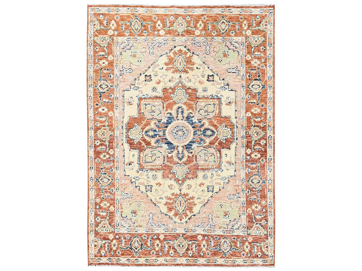 4'10" x 6'10" New Hand Knotted Beige Wool Rectangle Oriental Rug - MOA1022805