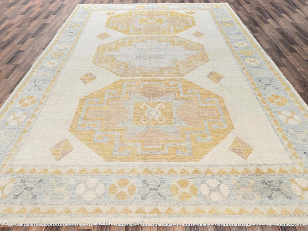 9'7" x 13'11" New Hand Knotted Ivory Wool Rectangle Oriental Rug - MOA1022806