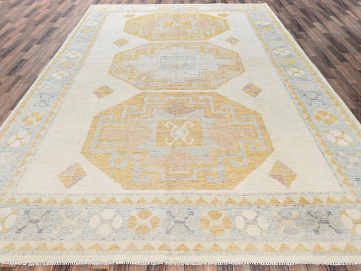 9'7" x 13'11" New Hand Knotted Ivory Wool Rectangle Oriental Rug - MOA1022806