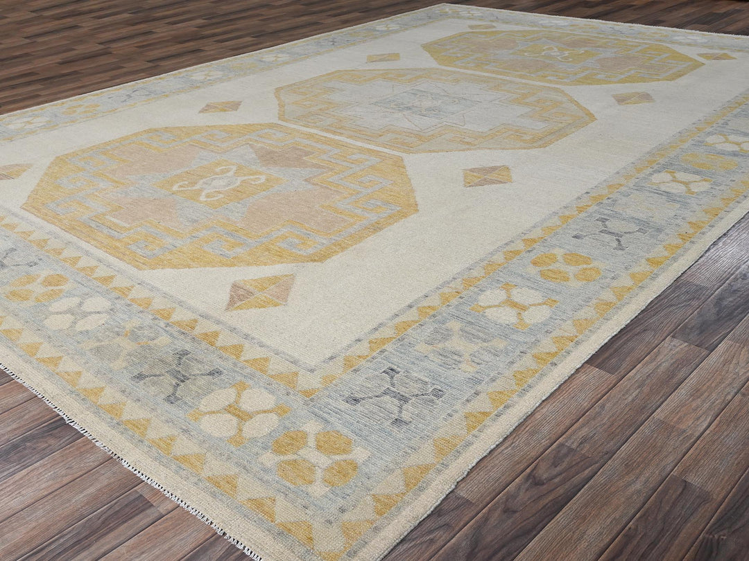 9'7" x 13'11" New Hand Knotted Ivory Wool Rectangle Oriental Rug - MOA1022806