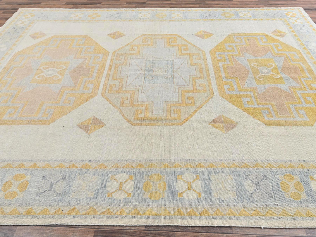 9'7" x 13'11" New Hand Knotted Ivory Wool Rectangle Oriental Rug - MOA1022806
