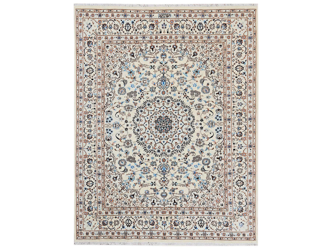 8'0" x 10'1" New Hand Knotted Ivory Wool & Silk Rectangle Oriental Rug - MOA1022807