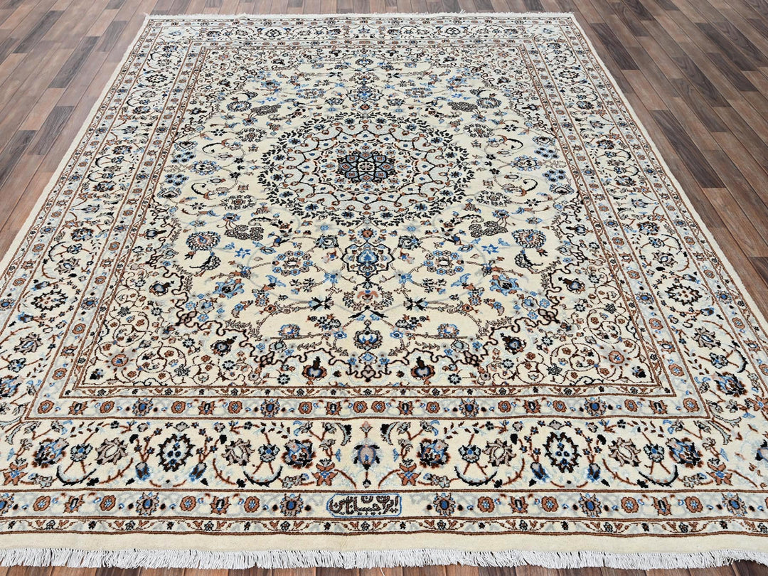 8'0" x 10'1" New Hand Knotted Ivory Wool & Silk Rectangle Oriental Rug - MOA1022807