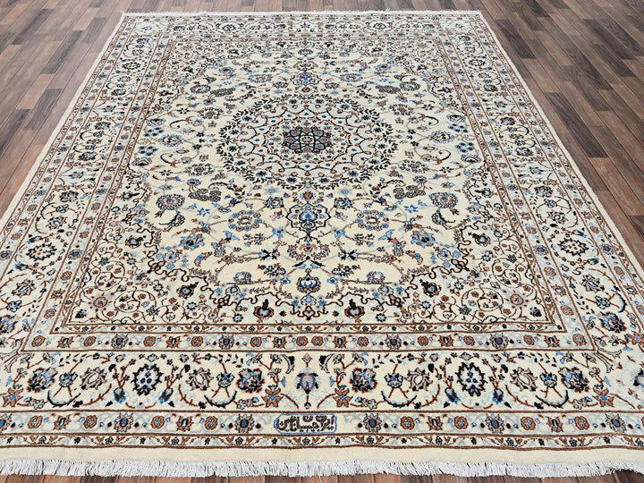 8'0" x 10'1" New Hand Knotted Ivory Wool & Silk Rectangle Oriental Rug - MOA1022807