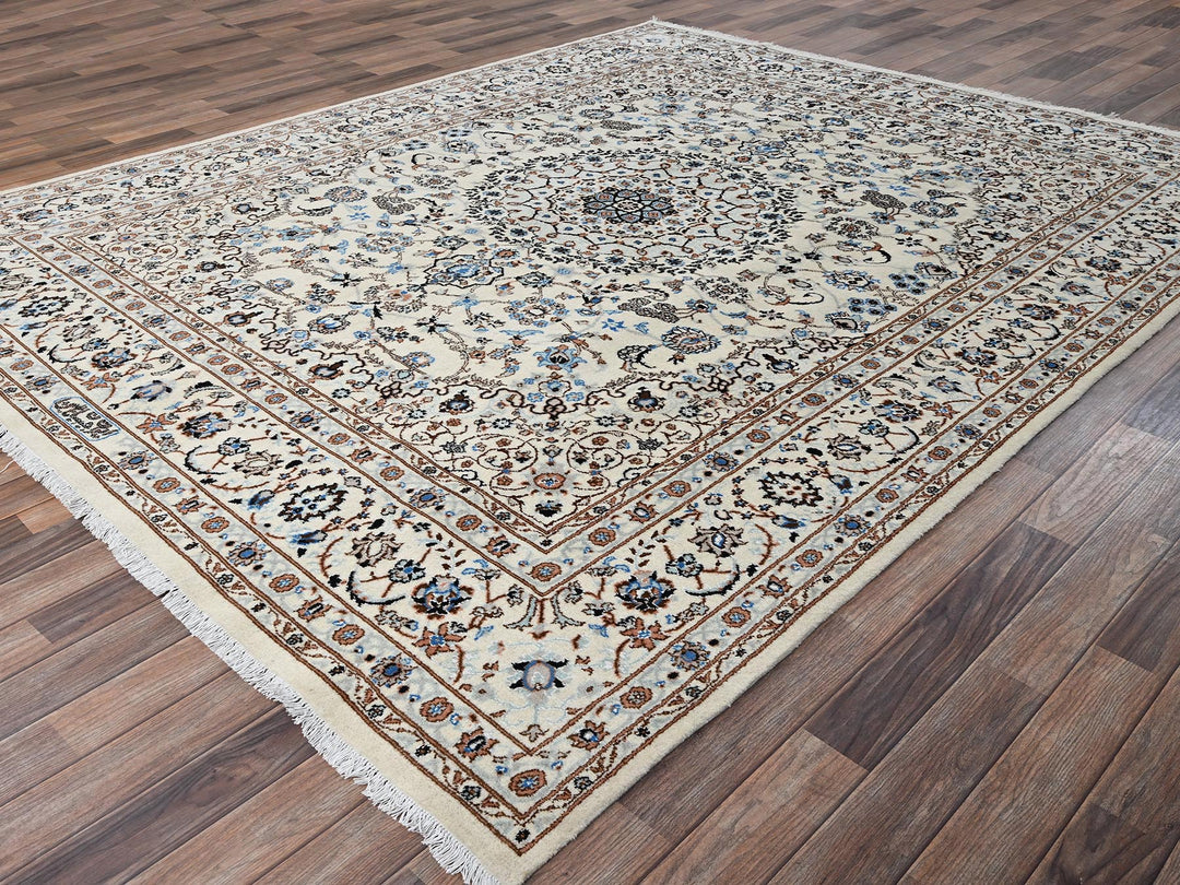 8'0" x 10'1" New Hand Knotted Ivory Wool & Silk Rectangle Oriental Rug - MOA1022807