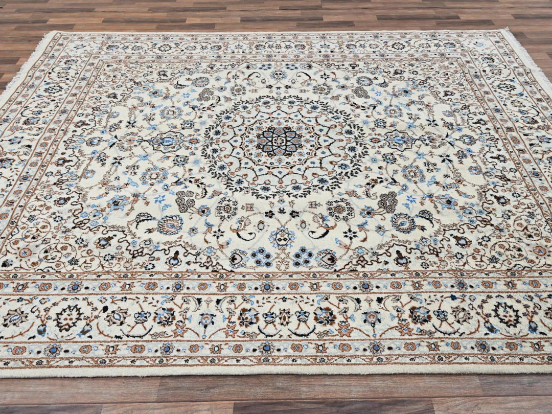 8'0" x 10'1" New Hand Knotted Ivory Wool & Silk Rectangle Oriental Rug - MOA1022807