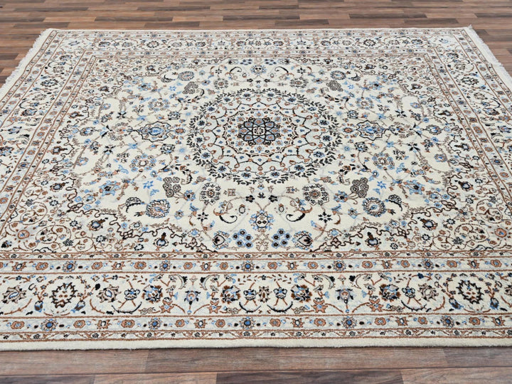 8'0" x 10'1" New Hand Knotted Ivory Wool & Silk Rectangle Oriental Rug - MOA1022807
