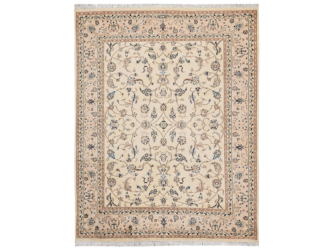 8'0" x 10'1" New Hand Knotted Ivory Wool & Silk Rectangle Oriental Rug - MOA1022808