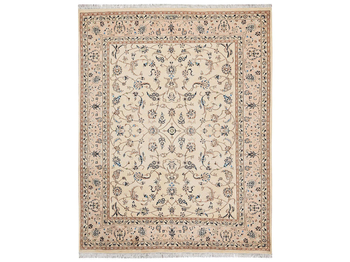 8'0" x 10'1" New Hand Knotted Ivory Wool & Silk Rectangle Oriental Rug - MOA1022808