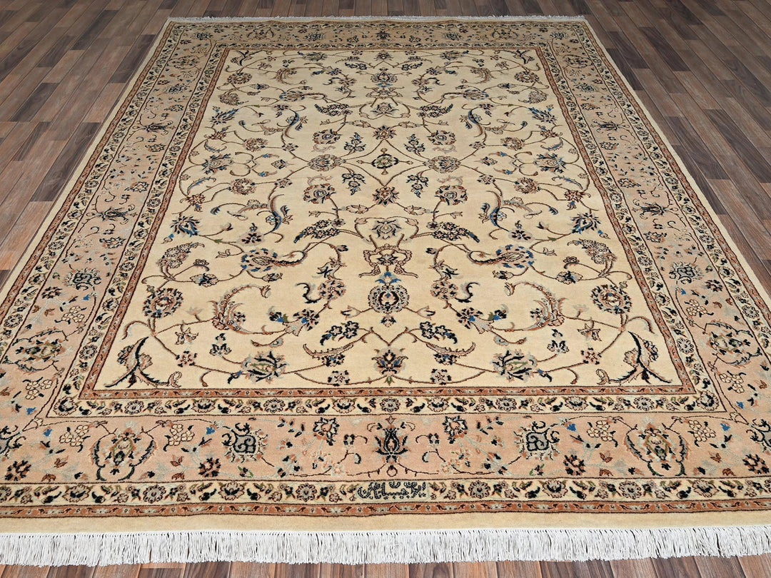 8'0" x 10'1" New Hand Knotted Ivory Wool & Silk Rectangle Oriental Rug - MOA1022808