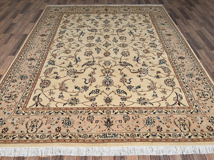 8'0" x 10'1" New Hand Knotted Ivory Wool & Silk Rectangle Oriental Rug - MOA1022808