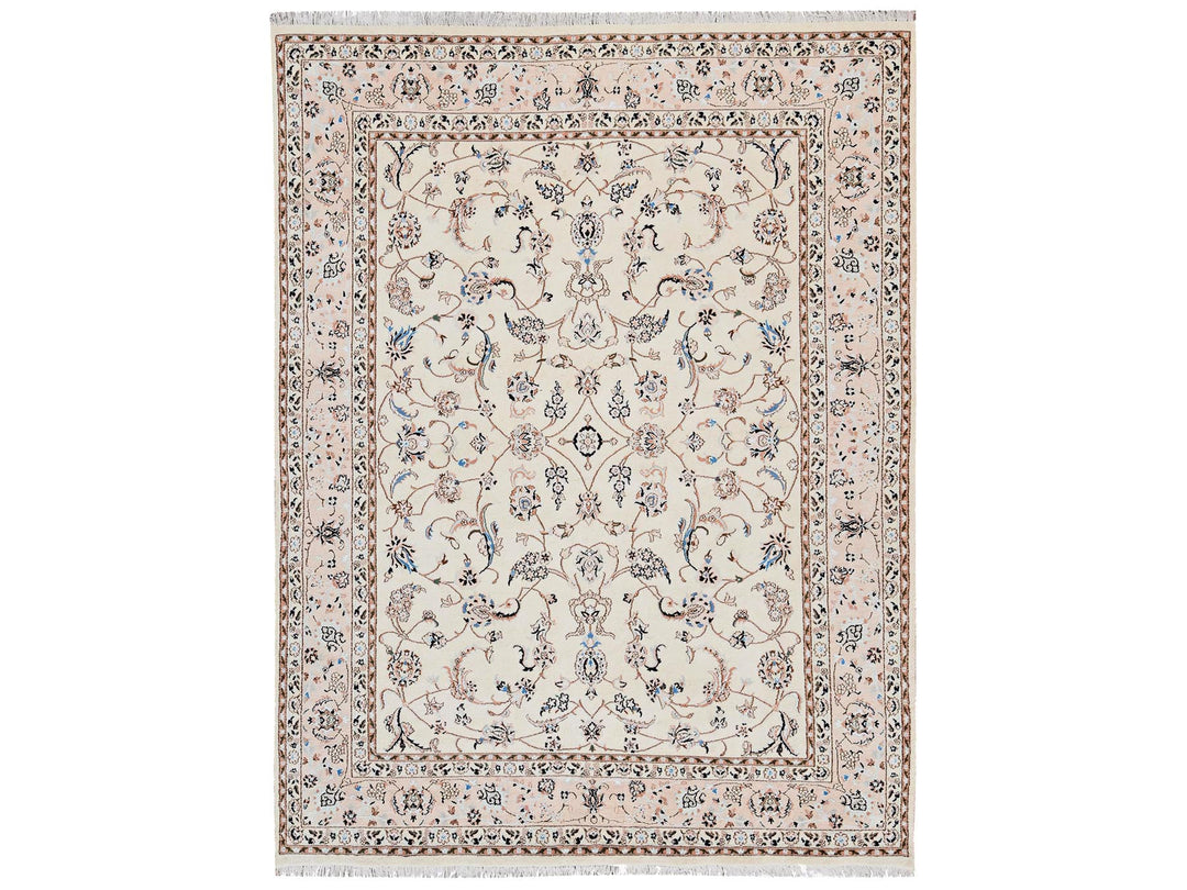 8'0" x 10'3" New Hand Knotted Ivory Wool & Silk Rectangle Oriental Rug - MOA1022809