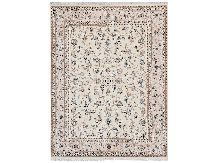 8'0" x 10'3" New Hand Knotted Ivory Wool & Silk Rectangle Oriental Rug - MOA1022809