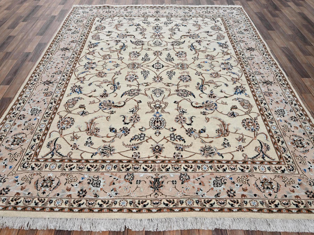 8'0" x 10'3" New Hand Knotted Ivory Wool & Silk Rectangle Oriental Rug - MOA1022809