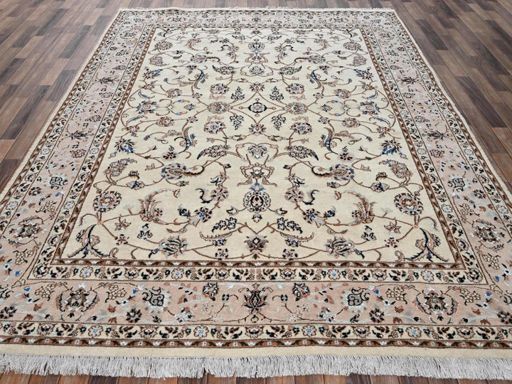 8'0" x 10'3" New Hand Knotted Ivory Wool & Silk Rectangle Oriental Rug - MOA1022809