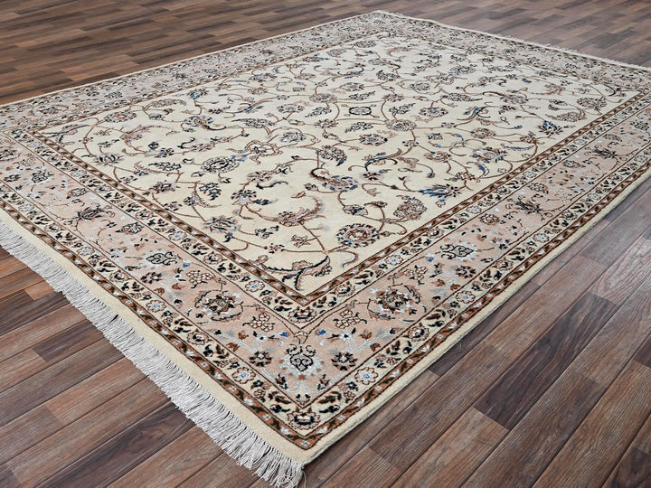 8'0" x 10'3" New Hand Knotted Ivory Wool & Silk Rectangle Oriental Rug - MOA1022809